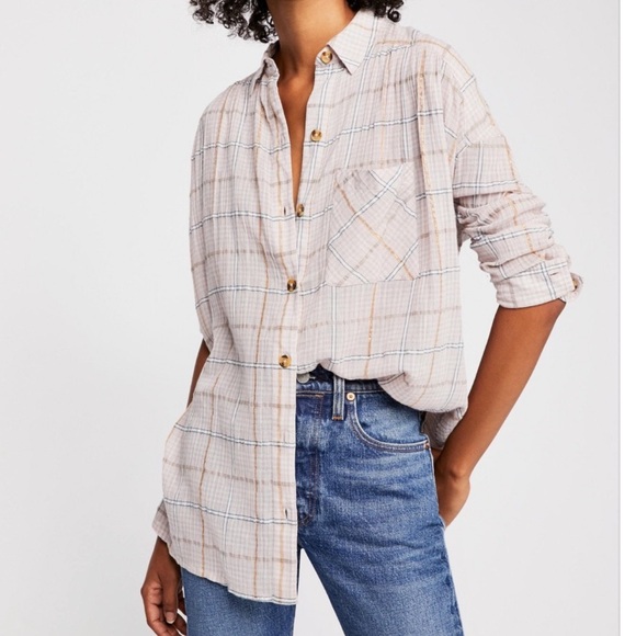 Free People Tops - Free People Break My Stride Metallic Plaid Shirt
Medium